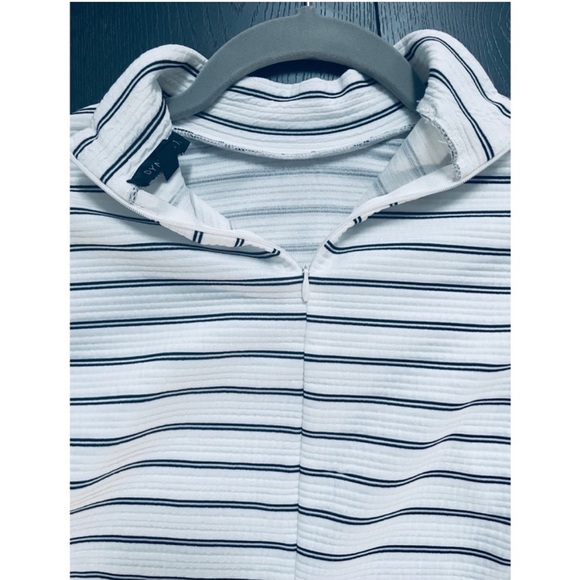 Dynamite White and Black Striped High Neck Puffed Sleeve Top - Picture 5 of 10